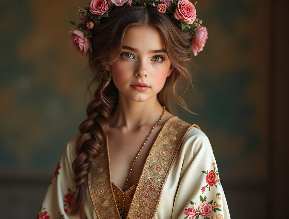 Красиво момиче с цветя в косите